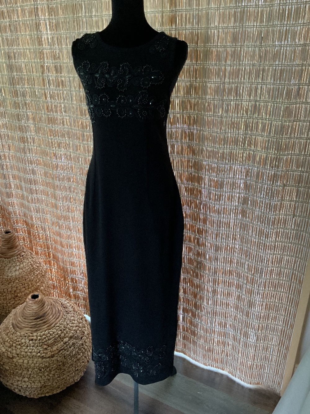 Carole Little Women’s Black Gown with beading along high neck front and bottom